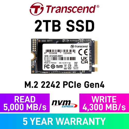 Transcend PCIe SSD 410S PCIe Gen4x4 M.2 2242 NVMe SSD — 2TB