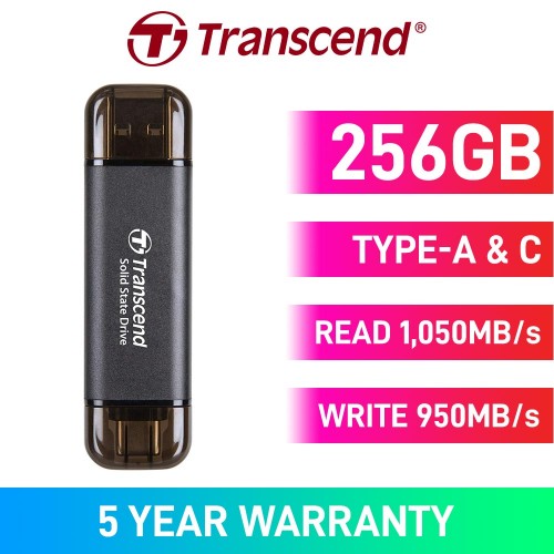 Transcend ESD310 External SSD, USB 3.2 Gen 2 Type-A & Type-C, Black — 256GB Transcend ESD310 External SSD, USB 3.2 Gen 2 Type-A & Type-C, Black — 256GB