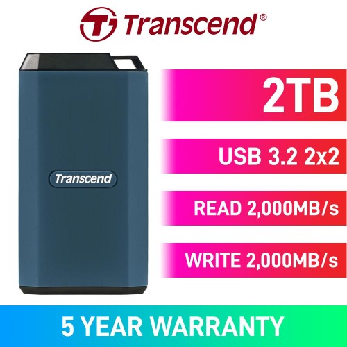 Transcend ESD410C External SSD, USB 3.2 Gen 2x2 Type-C, Dark Blue — 2TB Transcend ESD410C External SSD, USB 3.2 Gen 2x2 Type-C, Dark Blue — 2TB