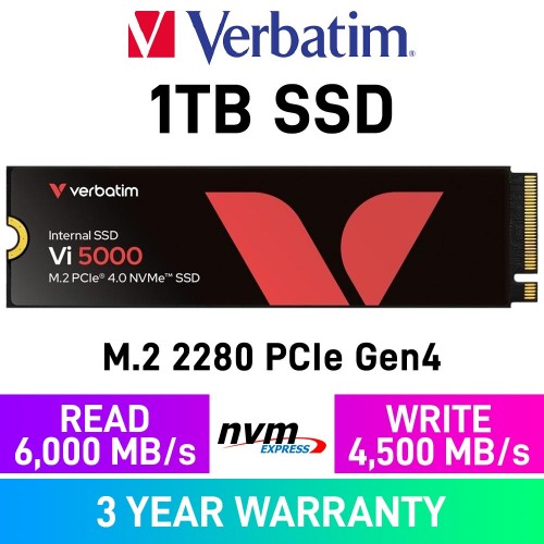 Verbatim Vi5000 Gen4x4 M.2 2280 NVMe SSD — 1TB Verbatim Vi5000 Gen4x4 M.2 2280 NVMe SSD — 1TB