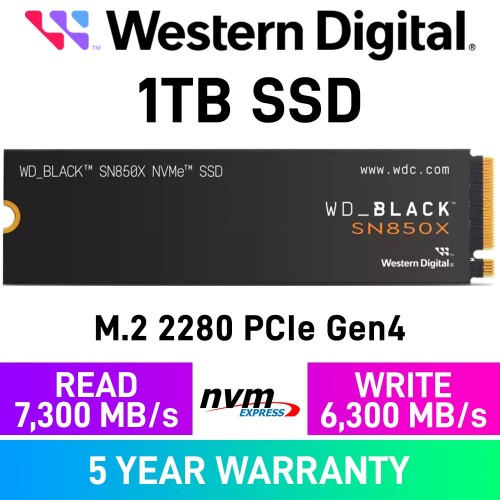 Western Digital WD_BLACK SN850X PCIe Gen4x4 M.2 2280 NVMe SSD — 1TB Western Digital WD_BLACK SN850X PCIe Gen4x4 M.2 2280 NVMe SSD — 1TB