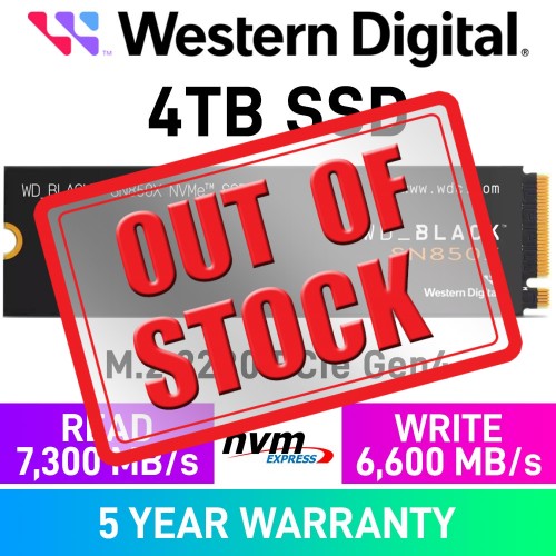 Western Digital WD_BLACK SN850X PCIe Gen4x4 M.2 2280 NVMe SSD — 4TB