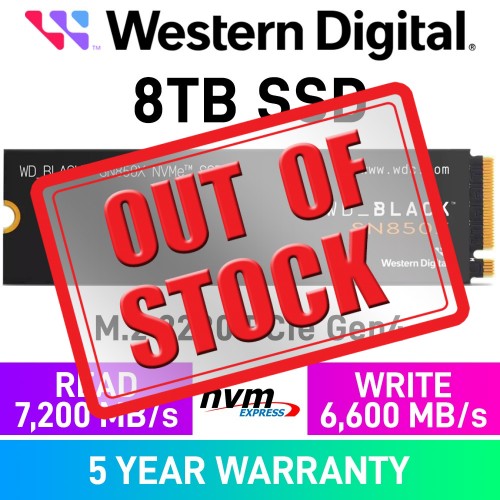 Western Digital WD_BLACK SN850X PCIe Gen4x4 M.2 2280 NVMe SSD — 8TB