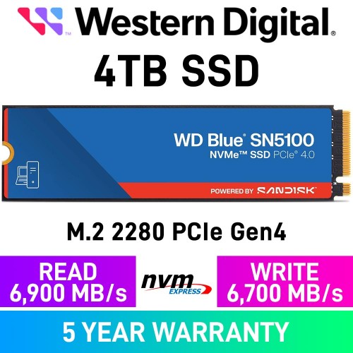Western Digital WD Blue SN5100 PCIe Gen4x4 M.2 2280 NVMe SSD — 4TB