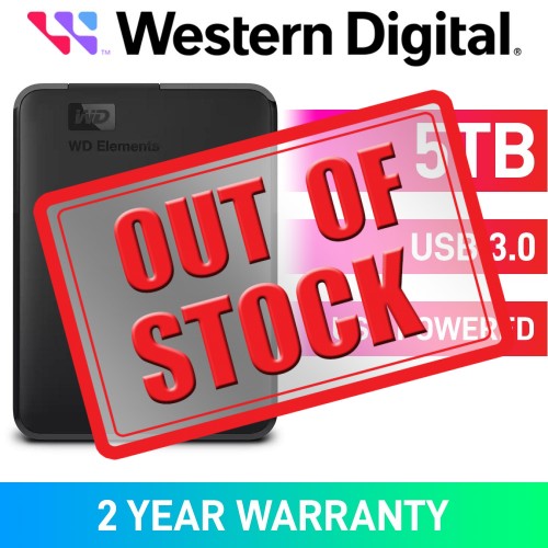 Western Digital Elements Portable External Hard Drive, USB 3.0, 2.5", Black, 5TB