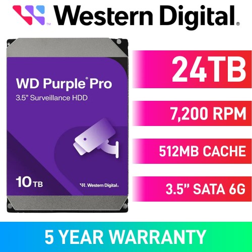 Western Digital Purple Pro WD240PURP Hard Drive, SATA 6Gb/s, 3.5", 7200RPM — 24TB