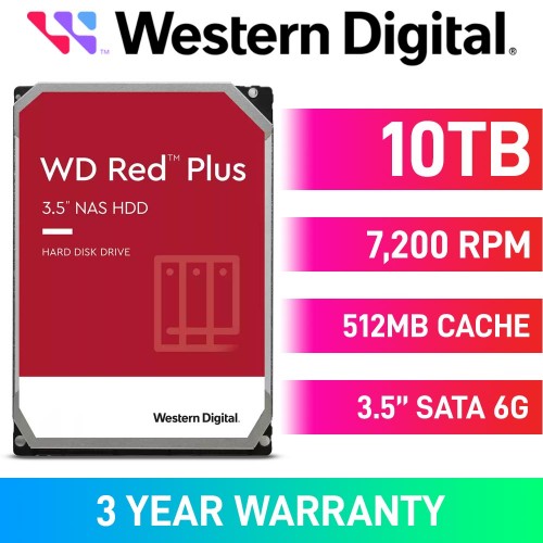 Western Digital Red Plus WD100EFGX Hard Drive, SATA 6Gb/s, 3.5", 7200RPM — 10TB
